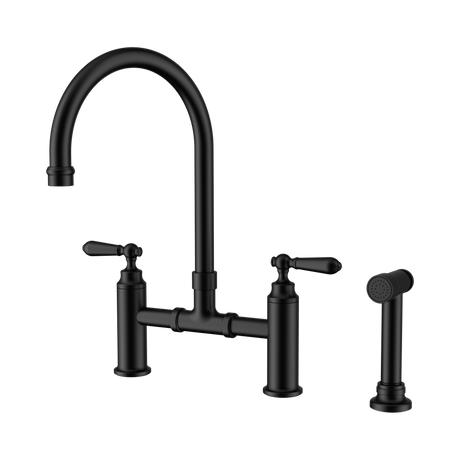An image of Nero Tapware York Bridge Kitchen Set With Hand Spray Matte Black