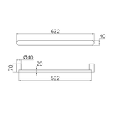 A line drawing of Nero Tapware Bianca 240V Single Heated Towel Rail Gun Metal
