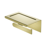 An image of Nero Tapware Bianca Toilet Roll Holder With Phone Holder Brushed Gold