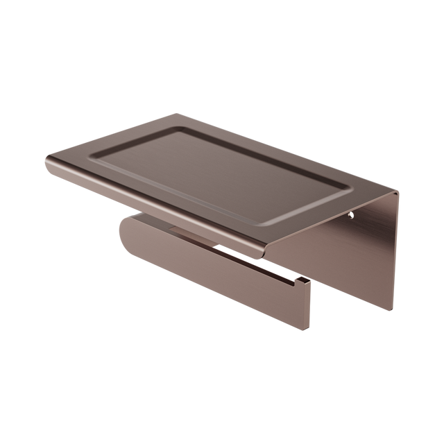 An image of Nero Tapware Bianca Toilet Roll Holder With Phone Holder Brushed Bronze