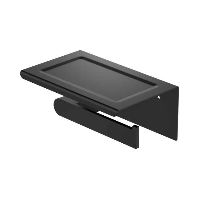 An image of Nero Tapware Bianca Toilet Roll Holder With Phone Holder Matte Black