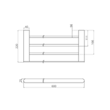 A line drawing of Nero Tapware Bianca Towel Rack Chrome