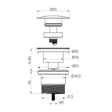 A line drawing of Nero Tapware Project Pop Up Waste Brushed Nickel