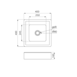 A line drawing of Nero Tapware Opal Square 400mm Stainless Steel Basin Brushed Gold