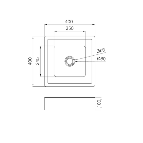 A line drawing of Nero Tapware Opal Square 400mm Stainless Steel Basin Brushed Bronze