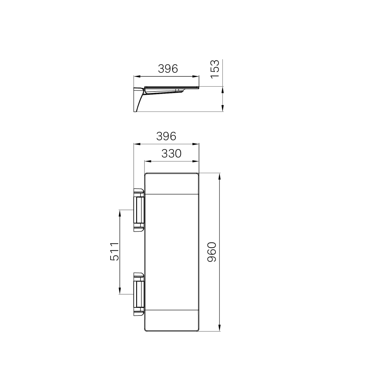 A line drawing of Nero Tapware Mecca Care Shower Seat 960X330mm Brushed Nickel