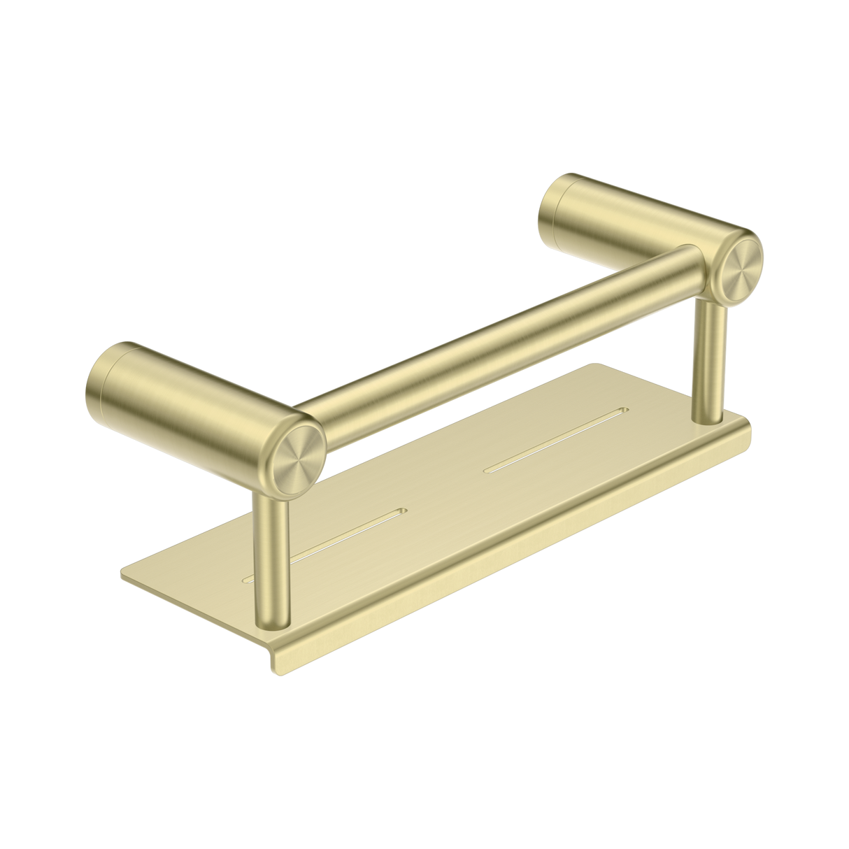 An image of Nero Tapware Mecca Care 25mm Grab Rail With Shelf 300mm Brushed Gold