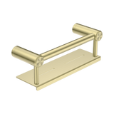 An image of Nero Tapware Mecca Care 25mm Grab Rail With Shelf 300mm Brushed Gold