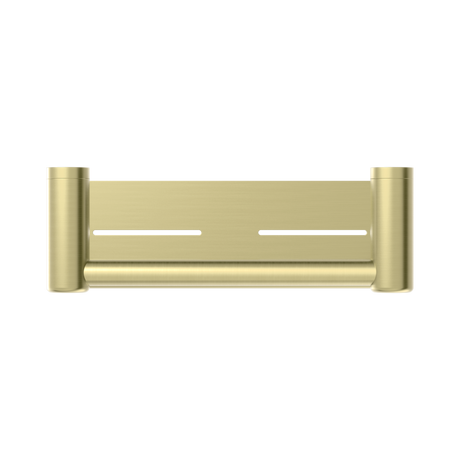 An image of Nero Tapware Mecca Care 25mm Grab Rail With Shelf 300mm Brushed Gold