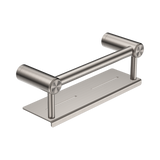 An image of Nero Tapware Mecca Care 25mm Grab Rail With Shelf 300mm Brushed Nickel