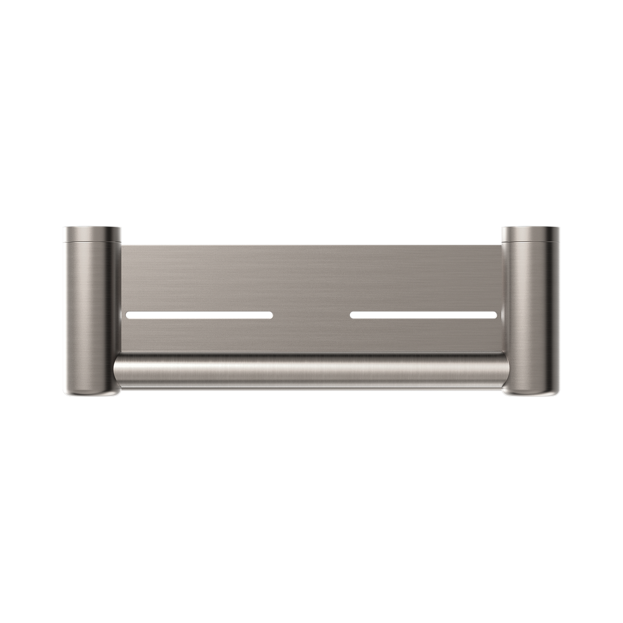 An image of Nero Tapware Mecca Care 25mm Grab Rail With Shelf 300mm Brushed Nickel