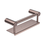 An image of Nero Tapware Mecca Care 25mm Grab Rail With Shelf 300mm Brushed Bronze