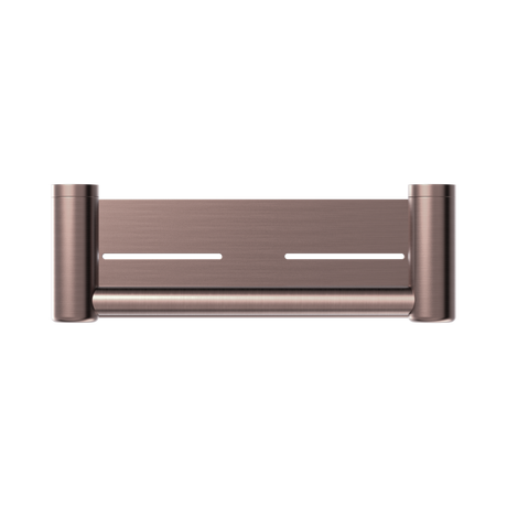 An image of Nero Tapware Mecca Care 25mm Grab Rail With Shelf 300mm Brushed Bronze