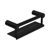 An image of Nero Tapware Mecca Care 25mm Grab Rail With Shelf 300mm Matte Black
