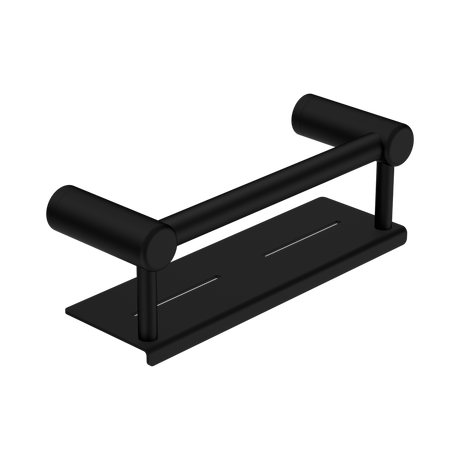 An image of Nero Tapware Mecca Care 25mm Grab Rail With Shelf 300mm Matte Black