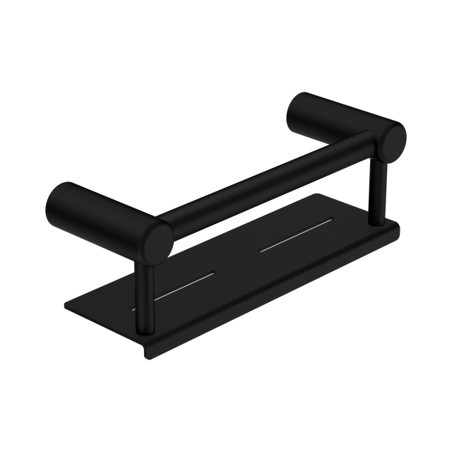An image of Nero Tapware Mecca Care 25mm Grab Rail With Shelf 300mm Matte Black