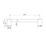 A line drawing of Nero Tapware Mecca Care 25mm Grab Rail 300mm Brushed Bronze