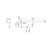 A line drawing of Nero Tapware Mecca Care 25mm Toilet Roll Rail 450mm Brushed Bronze