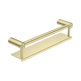 An image of Nero Tapware Mecca Care 25mm Grab Rail With Shelf 450mm Brushed Gold