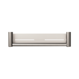 An image of Nero Tapware Mecca Care 25mm Grab Rail With Shelf 450mm Brushed Nickel