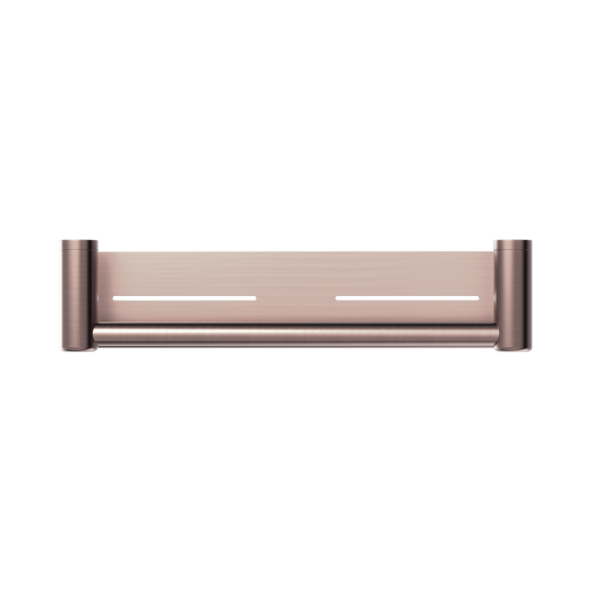An image of Nero Tapware Mecca Care 25mm Grab Rail With Shelf 450mm Brushed Bronze