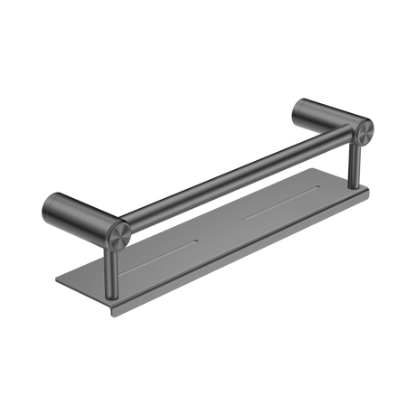 An image of Nero Tapware Mecca Care 25mm Grab Rail With Shelf 450mm Gun Metal