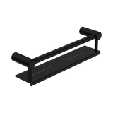 An image of Nero Tapware Mecca Care 25mm Grab Rail With Shelf 450mm Matte Black