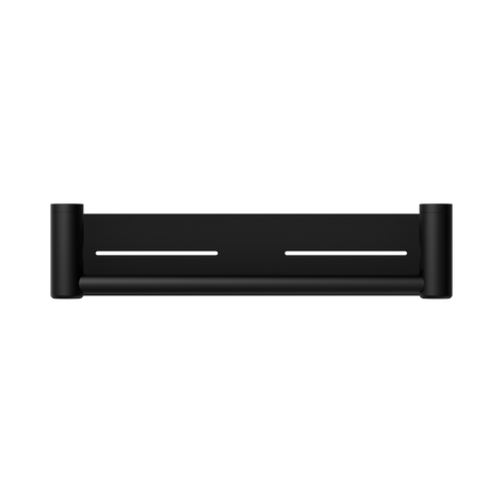 An image of Nero Tapware Mecca Care 25mm Grab Rail With Shelf 450mm Matte Black