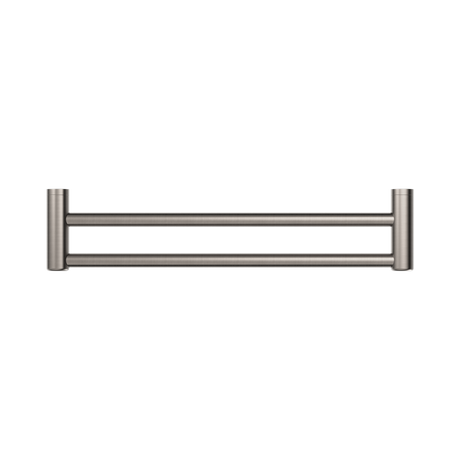 An image of Nero Tapware Mecca Care 25mm Double Towel Grab Rail 600mm Brushed Nickel