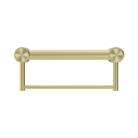 An image of Nero Tapware Mecca Care 32mm Grab Rail With Towel Holder 300mm Brushed Gold