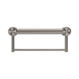 An image of Nero Tapware Mecca Care 32mm Grab Rail With Towel Holder 300mm Brushed Nickel