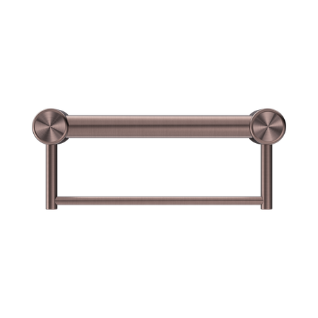 An image of Nero Tapware Mecca Care 32mm Grab Rail With Towel Holder 300mm Brushed Bronze