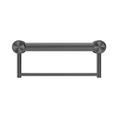 An image of Nero Tapware Mecca Care 32mm Grab Rail With Towel Holder 300mm Gun Metal