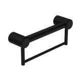 An image of Nero Tapware Mecca Care 32mm Grab Rail With Towel Holder 300mm Matte Black