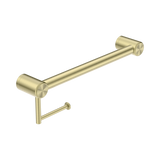 An image of Nero Tapware Mecca Care 32mm Grab Rail With Toilet Roll Holder 450mm Brushed Gold