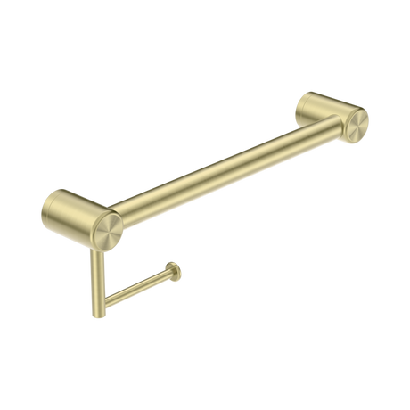 An image of Nero Tapware Mecca Care 32mm Grab Rail With Toilet Roll Holder 450mm Brushed Gold