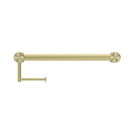 An image of Nero Tapware Mecca Care 32mm Grab Rail With Toilet Roll Holder 450mm Brushed Gold