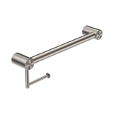 An image of Nero Tapware Mecca Care 32mm Grab Rail With Toilet Roll Holder 450mm Brushed Nickel
