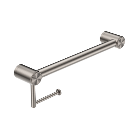 An image of Nero Tapware Mecca Care 32mm Grab Rail With Toilet Roll Holder 450mm Brushed Nickel