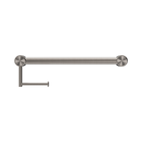 An image of Nero Tapware Mecca Care 32mm Grab Rail With Toilet Roll Holder 450mm Brushed Nickel
