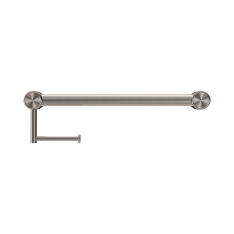 An image of Nero Tapware Mecca Care 32mm Grab Rail With Toilet Roll Holder 450mm Brushed Nickel