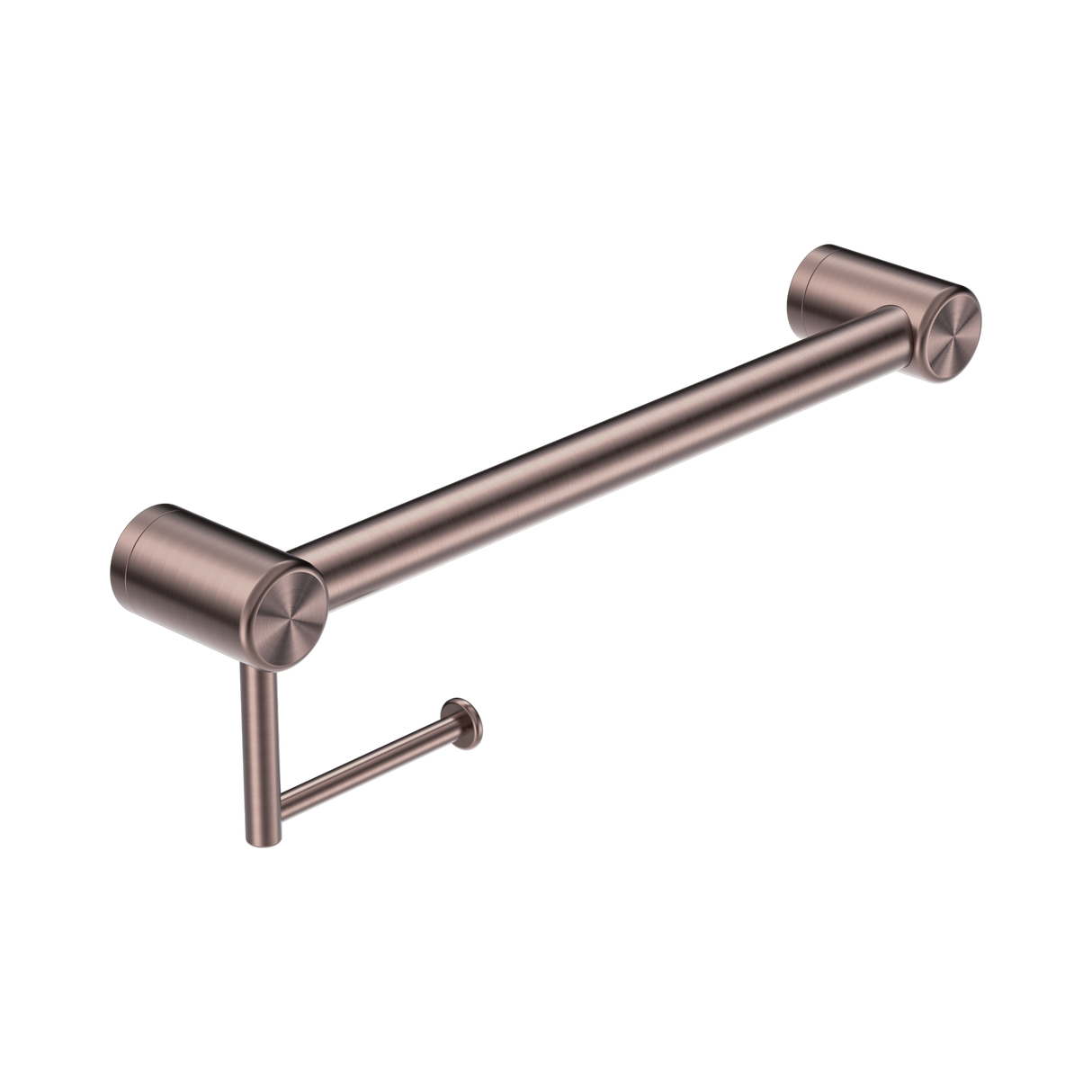 An image of Nero Tapware Mecca Care 32mm Grab Rail With Toilet Roll Holder 450mm Brushed Bronze