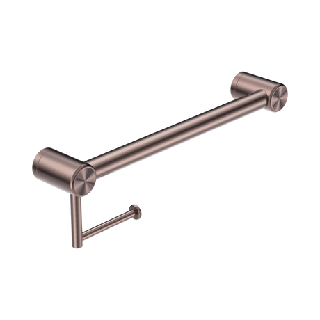 An image of Nero Tapware Mecca Care 32mm Grab Rail With Toilet Roll Holder 450mm Brushed Bronze