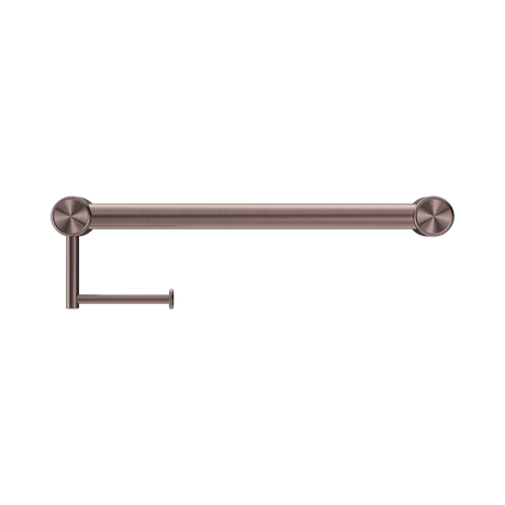 An image of Nero Tapware Mecca Care 32mm Grab Rail With Toilet Roll Holder 450mm Brushed Bronze