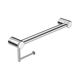 An image of Nero Tapware Mecca Care 32mm Grab Rail With Toilet Roll Holder 450mm Chrome