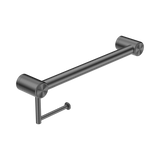 An image of Nero Tapware Mecca Care 32mm Grab Rail With Toilet Roll Holder 450mm Gun Metal