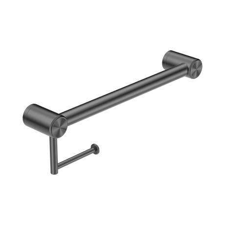 An image of Nero Tapware Mecca Care 32mm Grab Rail With Toilet Roll Holder 450mm Gun Metal