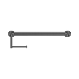 An image of Nero Tapware Mecca Care 32mm Grab Rail With Toilet Roll Holder 450mm Gun Metal