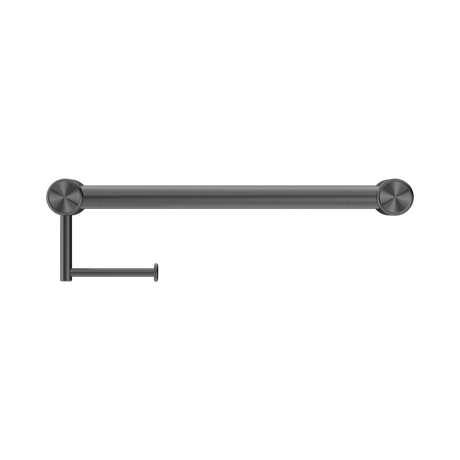 An image of Nero Tapware Mecca Care 32mm Grab Rail With Toilet Roll Holder 450mm Gun Metal