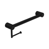 An image of Nero Tapware Mecca Care 32mm Grab Rail With Toilet Roll Holder 450mm Matte Black